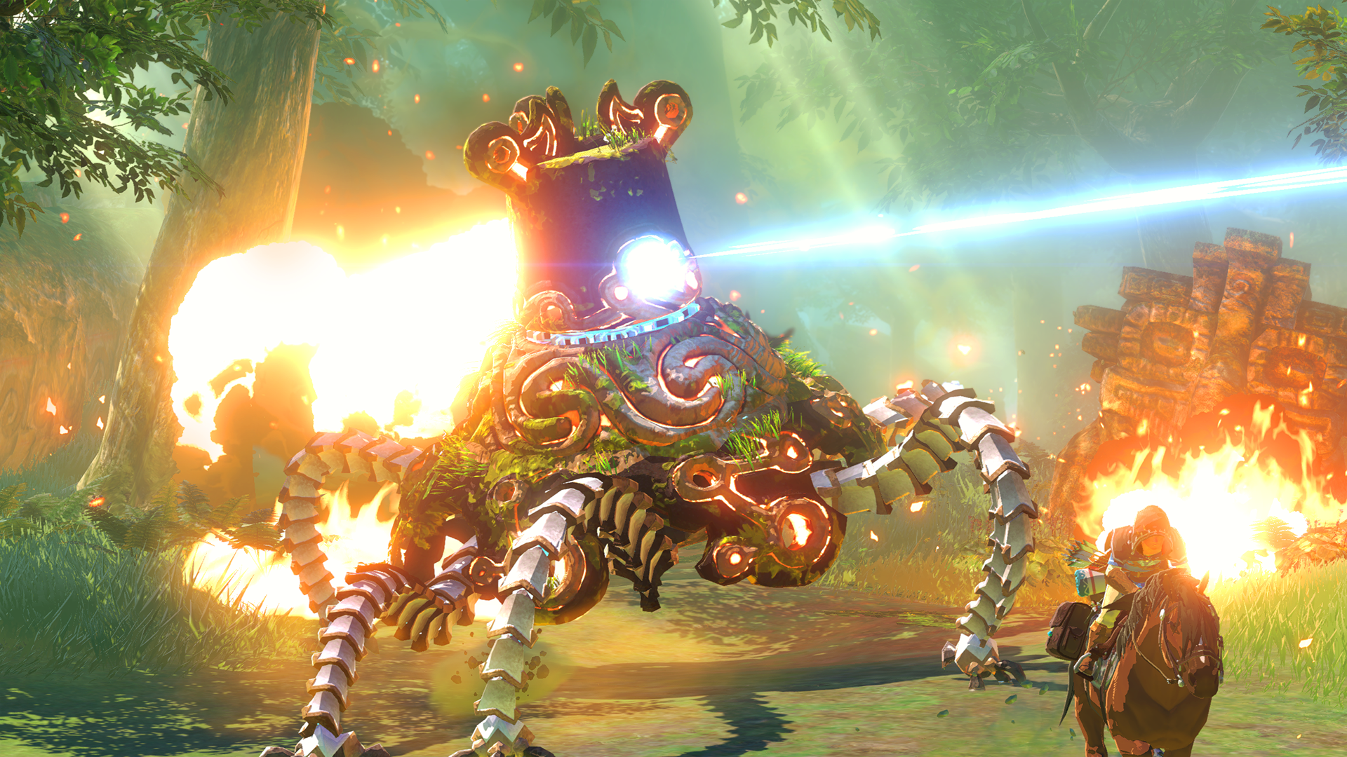 Guardian Stalker firing at Link, Breath of the Wild E3 gameplay still